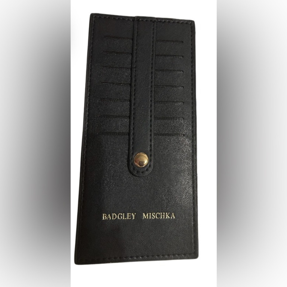 Badgley Mischka Black Leather Card Holder with Gold Accent